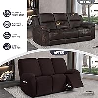 Vista 166 de Fundas para sillas reclinables con aspecto de cuero, funda elástica de 4 piezas, funda suave para silla reclinable, protector de muebles lavable