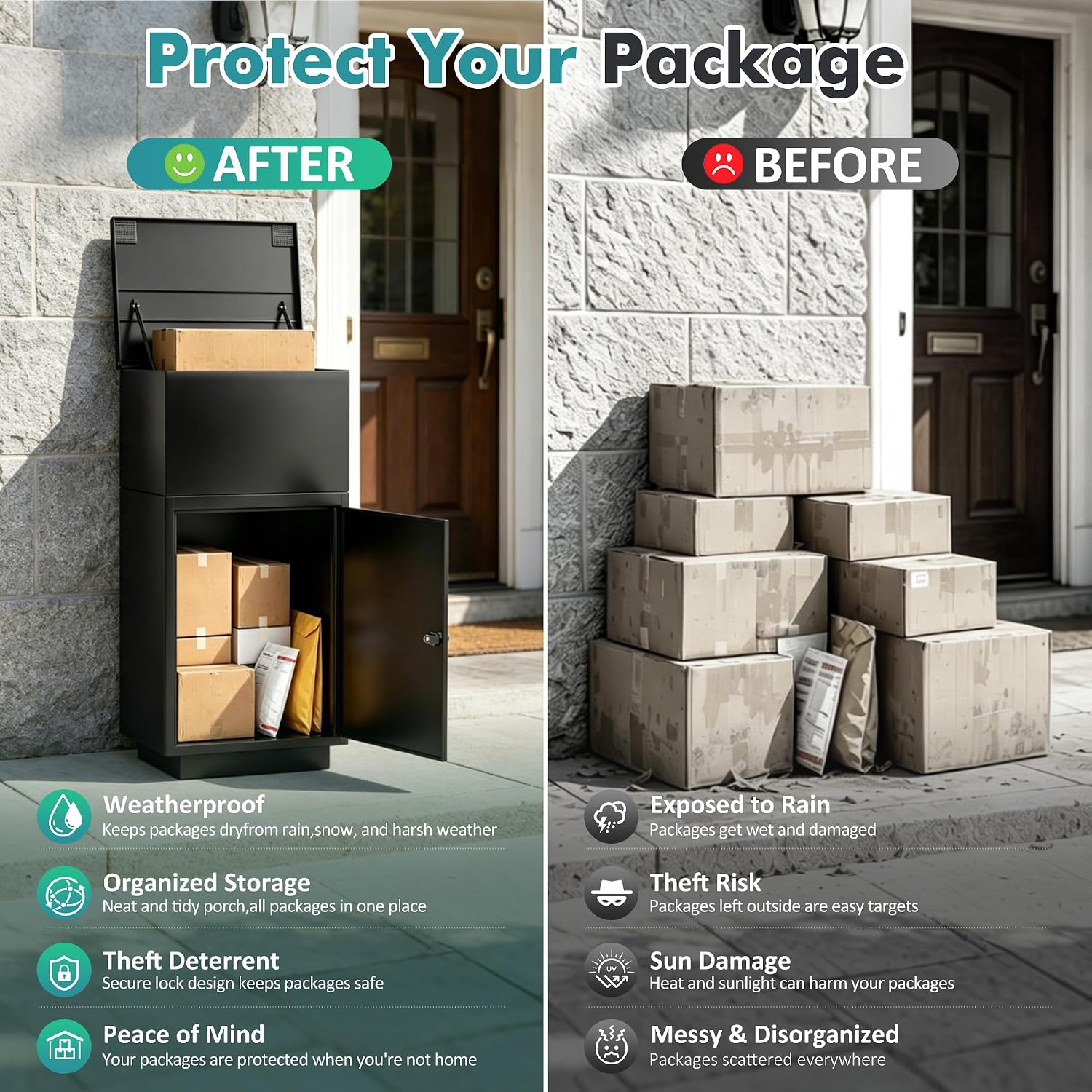 Parcel Drop Box for Outside, Extra Large Package Delivery Box with Secure Storage, Anti-Theft Galvanized Steel,Waterproof for Outdoor Porch with Password Lock (Black)