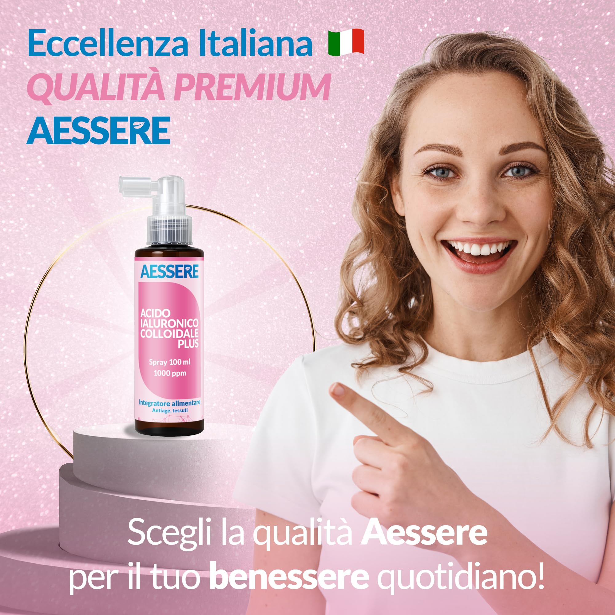 Acido Ialuronico Colloidale Spray - Formula Innovativa ad Alta Biodisponibilità, Integratore Pelle e Viso per un’idratazione Profonda - Made in Italy - 100ml Aessere
