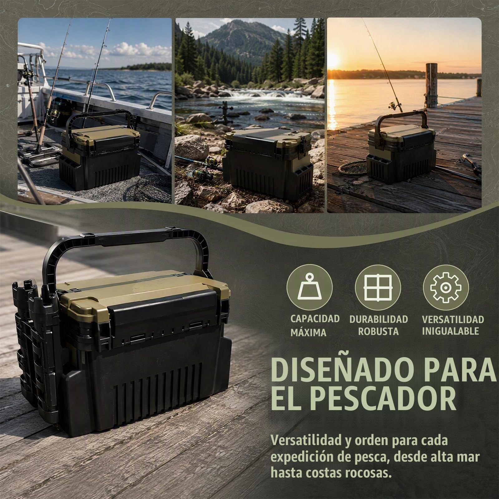 Maletín de pesca de 2 capas con soporte para caña