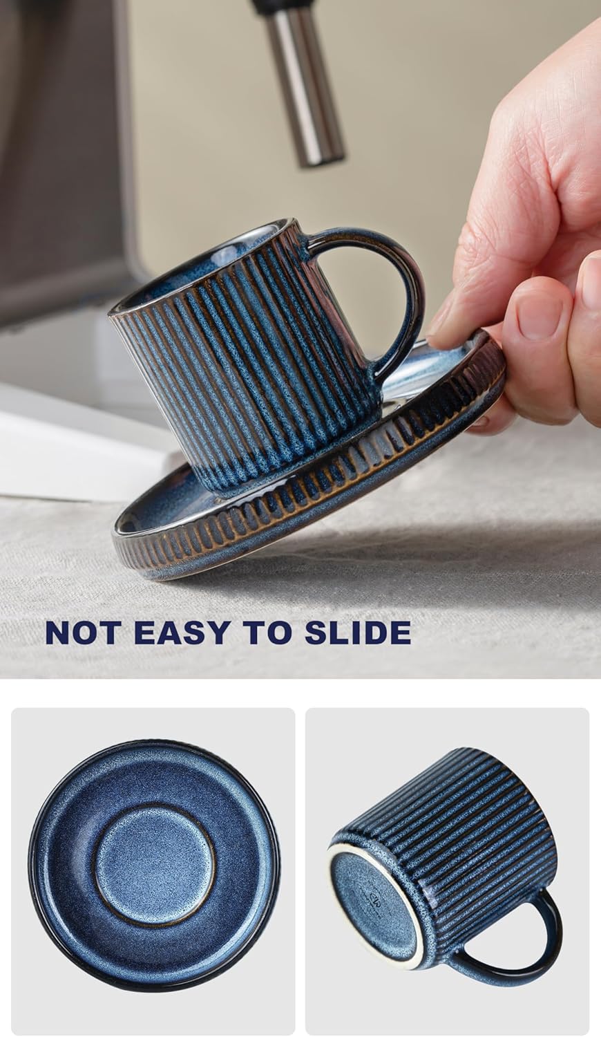 famiware 23 oz Cereal Bowl Set (6 Piece) and 3oz Espresso Cups and Saucers Set- Star Stoneware Dishes, Nebulas Blue