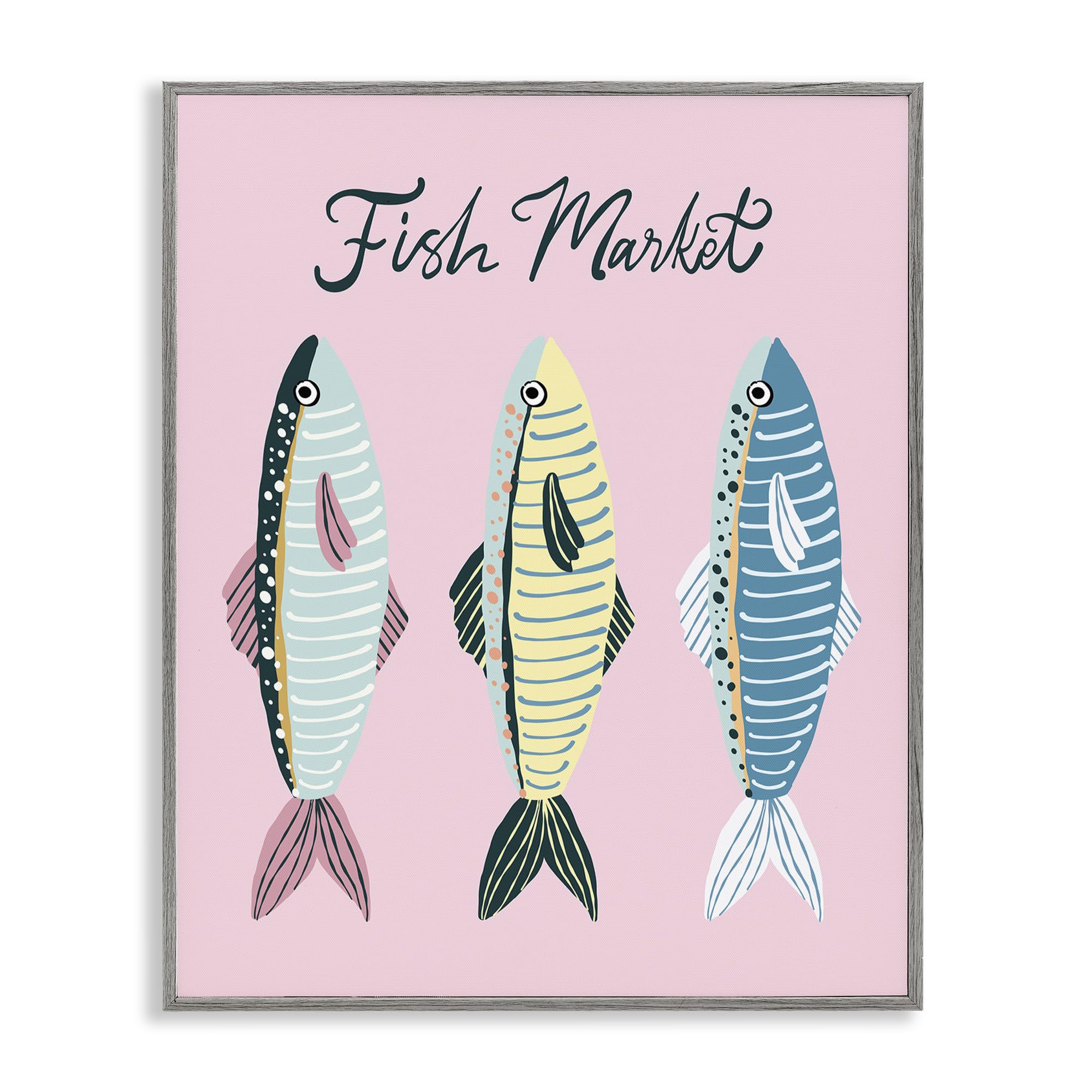 Stupell Industries «Quirky Coastal Fish Market», arte giclée enmarcado, gris, 11 x 14 pulgadas, fácil de colgar y resistente, fabricado en Estados Unidos, por Hey Bre! Creative Studio