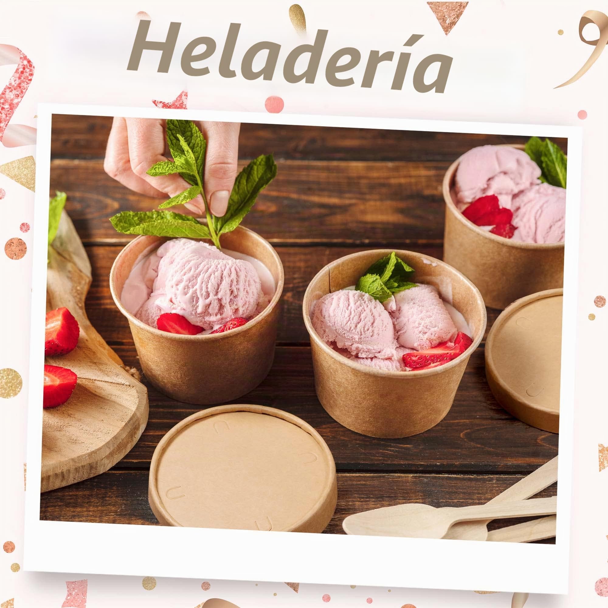MATICAN Vasos de papel para helado con tapas, paquete de 40 tazas de sopa de 9 onzas con tapas, recipientes desechables para helado, 9 onzas, marrón kraft