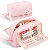 Zzrywuty Pink Large Capacity Pencil Case 4 Compartments,Pencil Pouch with Zipper Portable Handle for Teens Adults Aesthetic Pencil Bag Stationery Organizer Pen Pencil Case with Handle for School