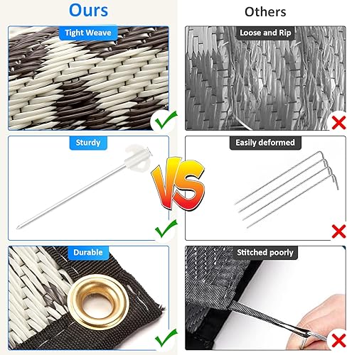 Miniatura 4 de Alfombra de camping RV de 9 x 12 pies, plegable, reversible, polipropileno duradero, adecuado para actividades al aire libre, patio, terraza y playa