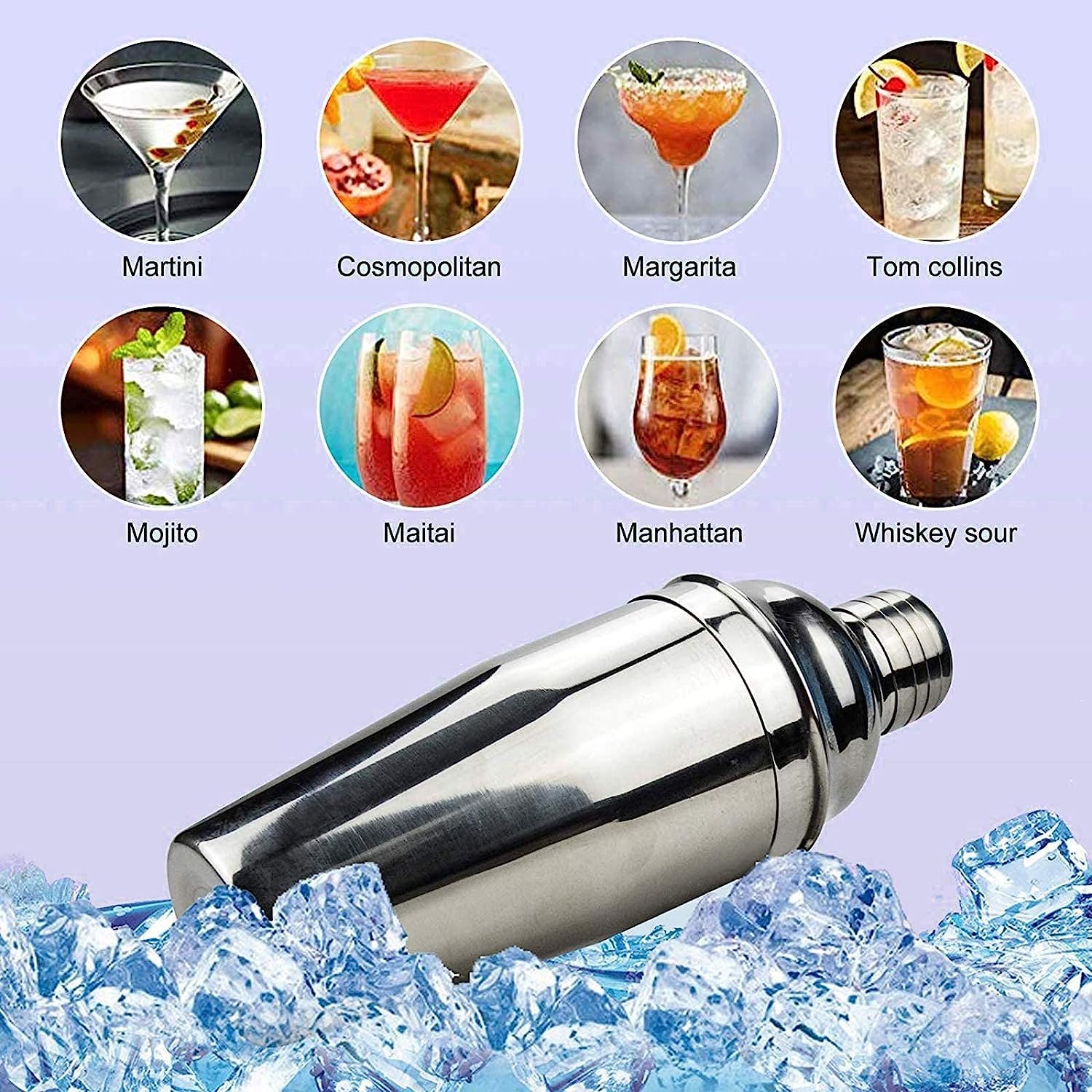 Shaker Cócteles Juego De Coctelera 18 Piezas con Soporte Herramientas Barra Acero Inoxidable para Casera Bar Set(750ml)