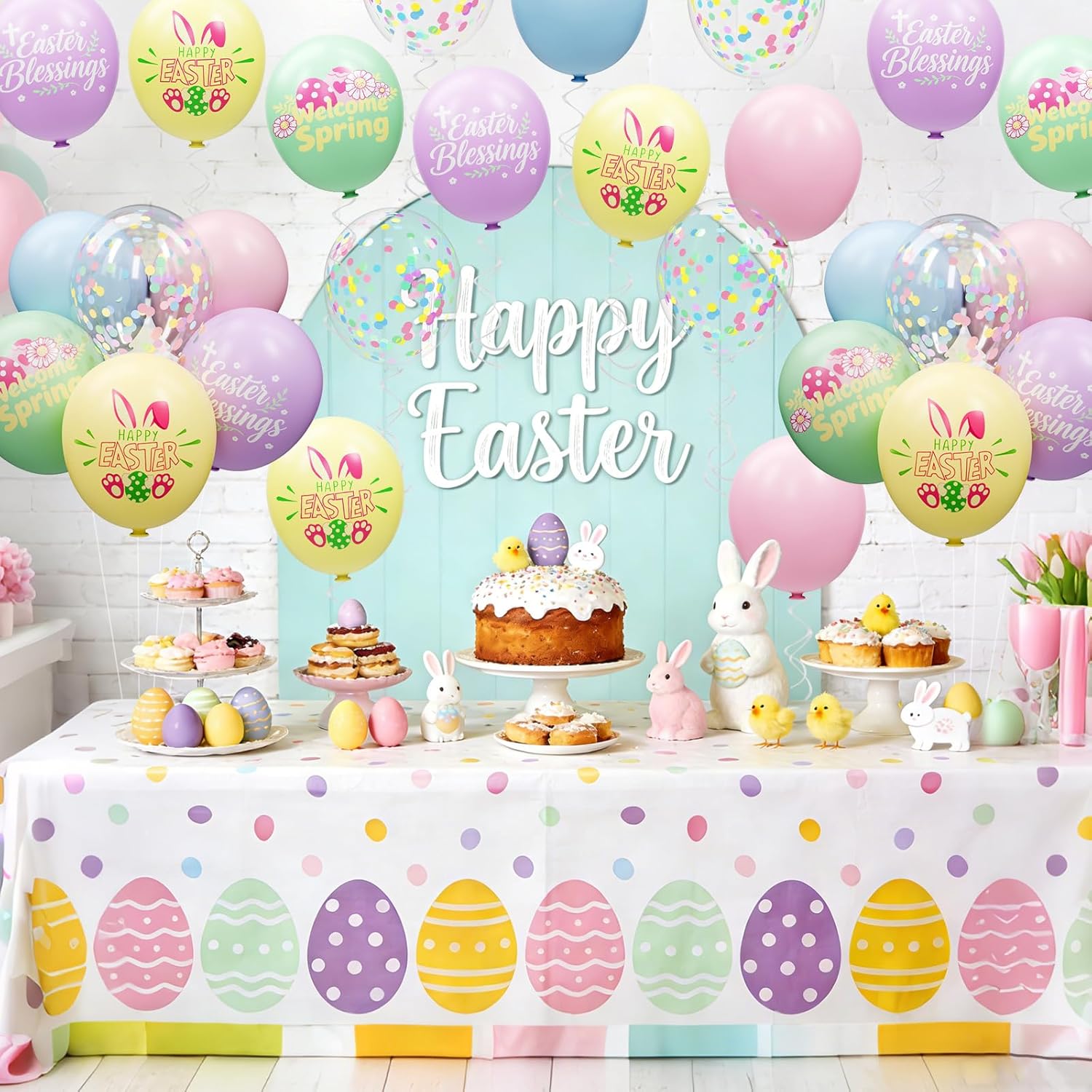 68 Pack Pastel Easter Balloons Easter Decorations - 12 Inch Rainbow Spring Balloons with Ribbons - Easter Party Decorations Supplies Indoor Outdoor for Egg Hunt, Spring Home Classroom Office Decor