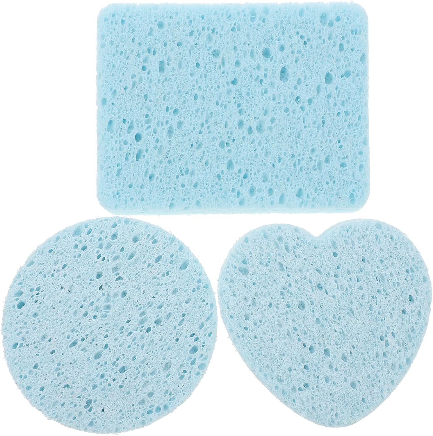 3pcs Watercolor Painting Sponges Set with Square, and Heart Shapes Blue Artist Cleaning Sponges for Watercolor Paintbrushes and Craft Projects