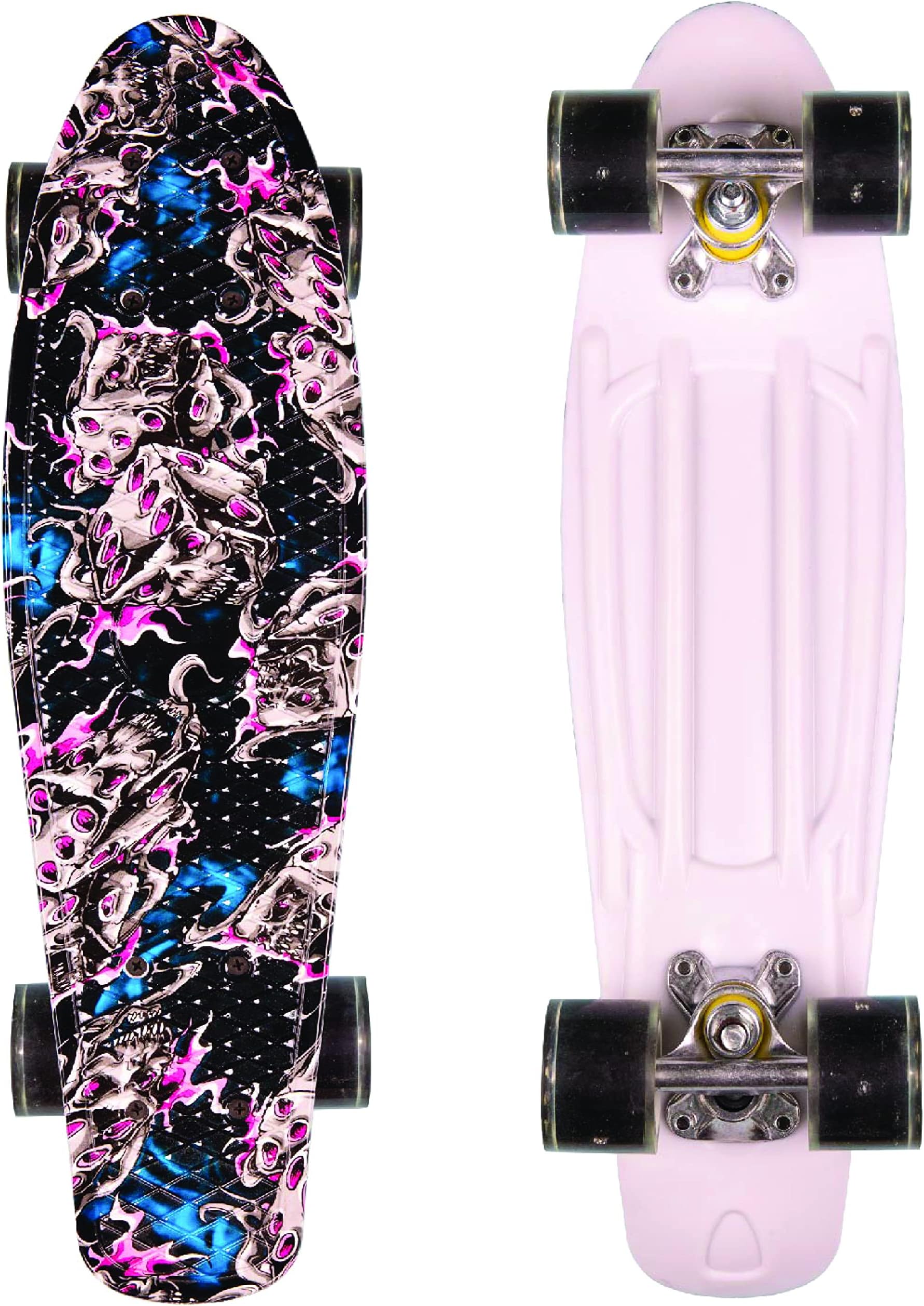 Colorful Skateboard for Kids with 3 Packs of Self Sealing Water Balloons - Complete Mini Cruiser Skateboards for Teen beginners and Professionals with colorful LED Lights - PU Wheels