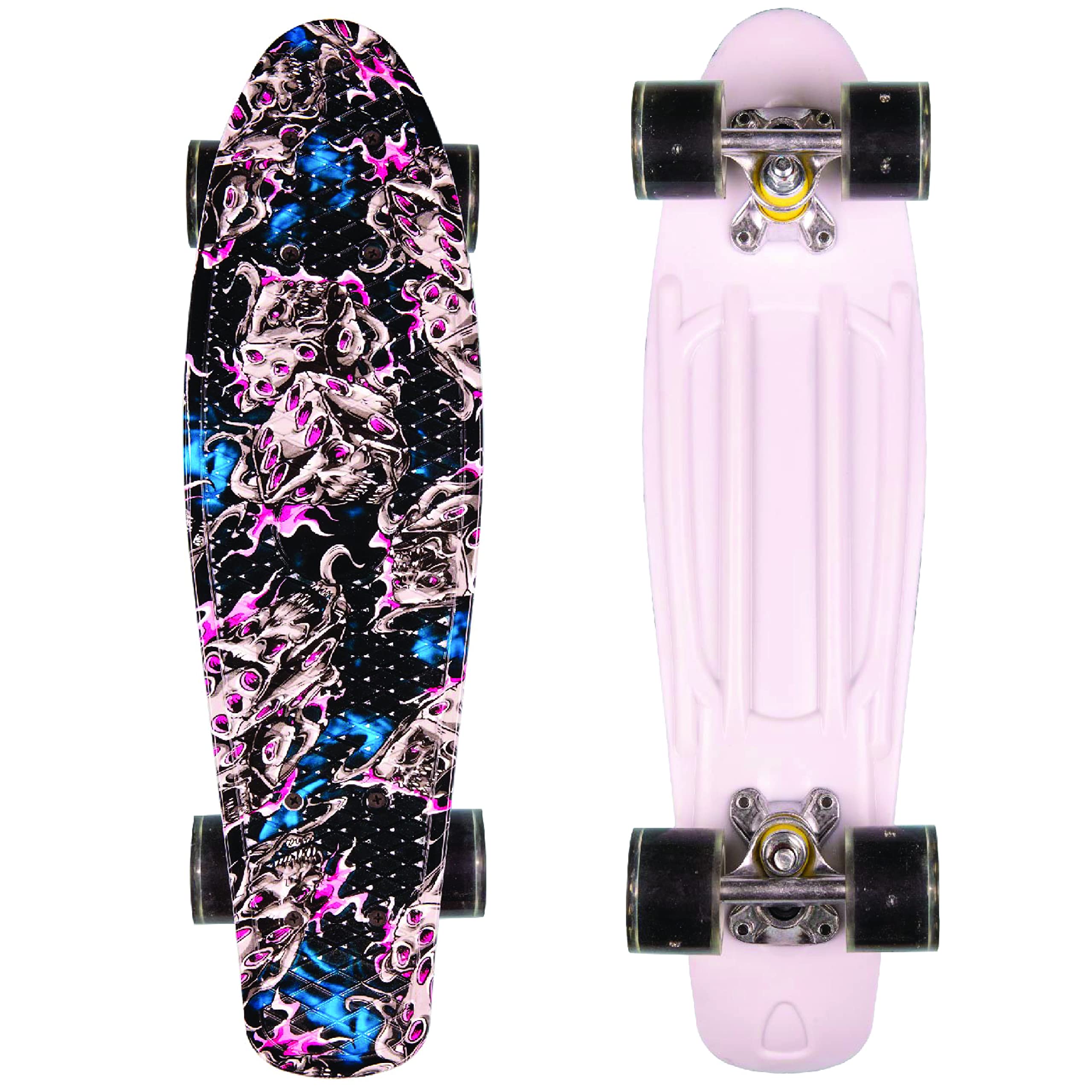 Colorful Skateboard for Kids with 3 Packs of Self Sealing Water Balloons - Complete Mini Cruiser Skateboards for Teen beginners and Professionals with colorful LED Lights - PU Wheels