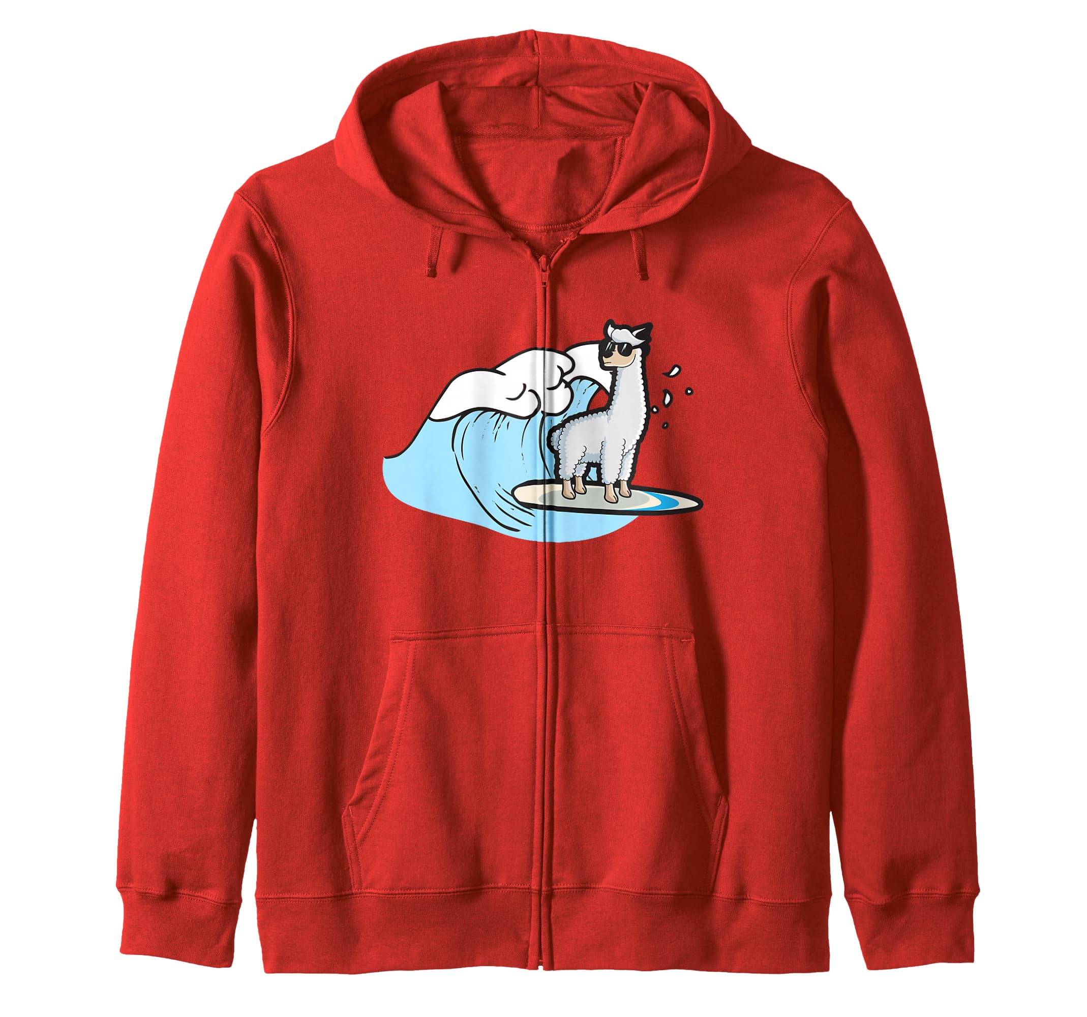 Cute Funny Llama Surfing Riding Waves Alpaca Animal Lover Zip Hoodie