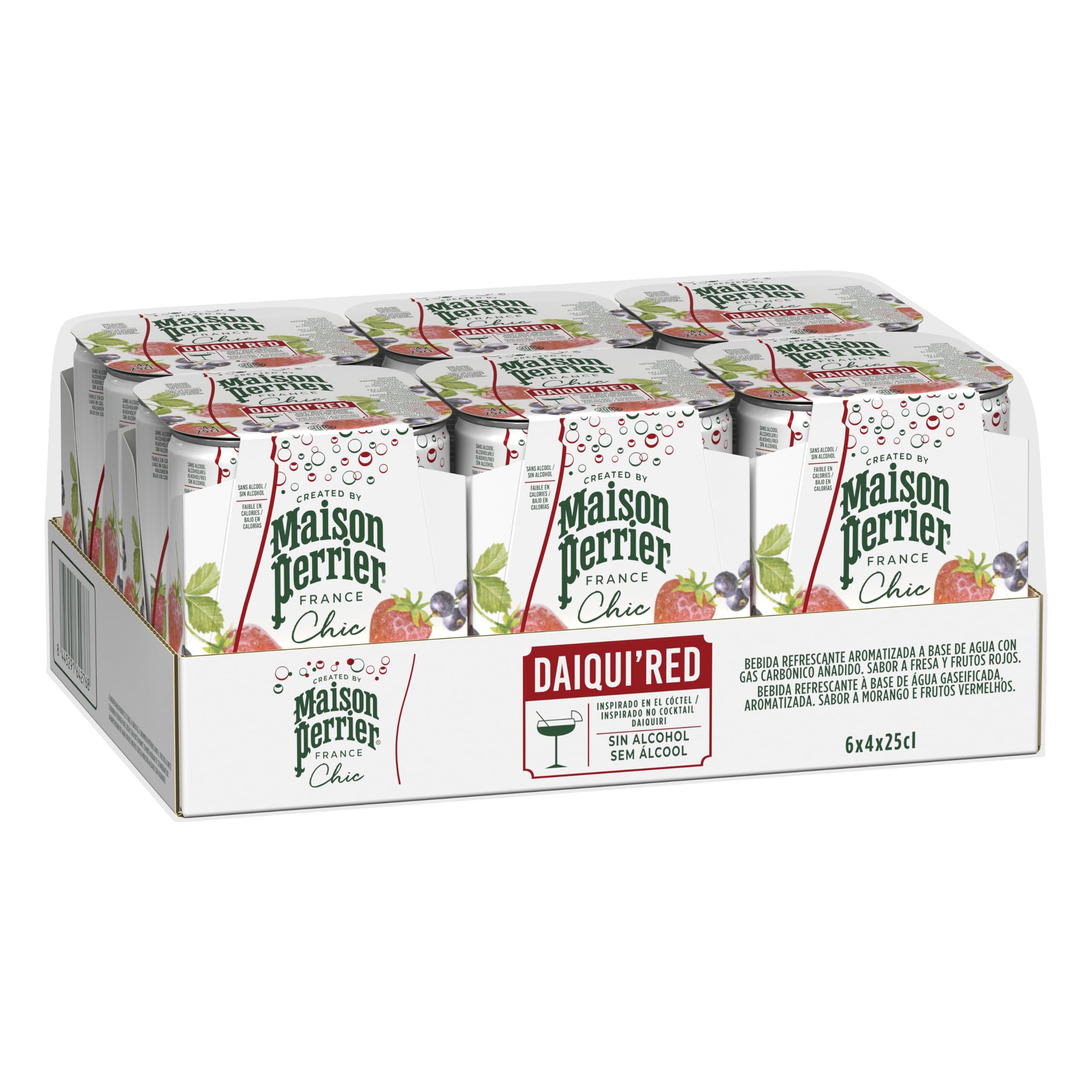 MAISON PERRIER CHIC Daiqui'red, cóctel sin alcohol, 6 packs de 4 x 25cl, 24 Latas