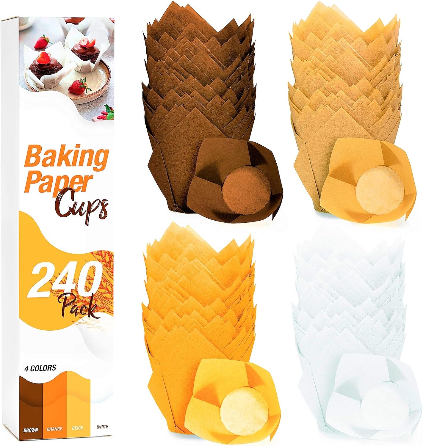 240 Cupcake Liners Tulip Muffin Wrappers Baking Parchment Paper Large Cupcakes Pan
