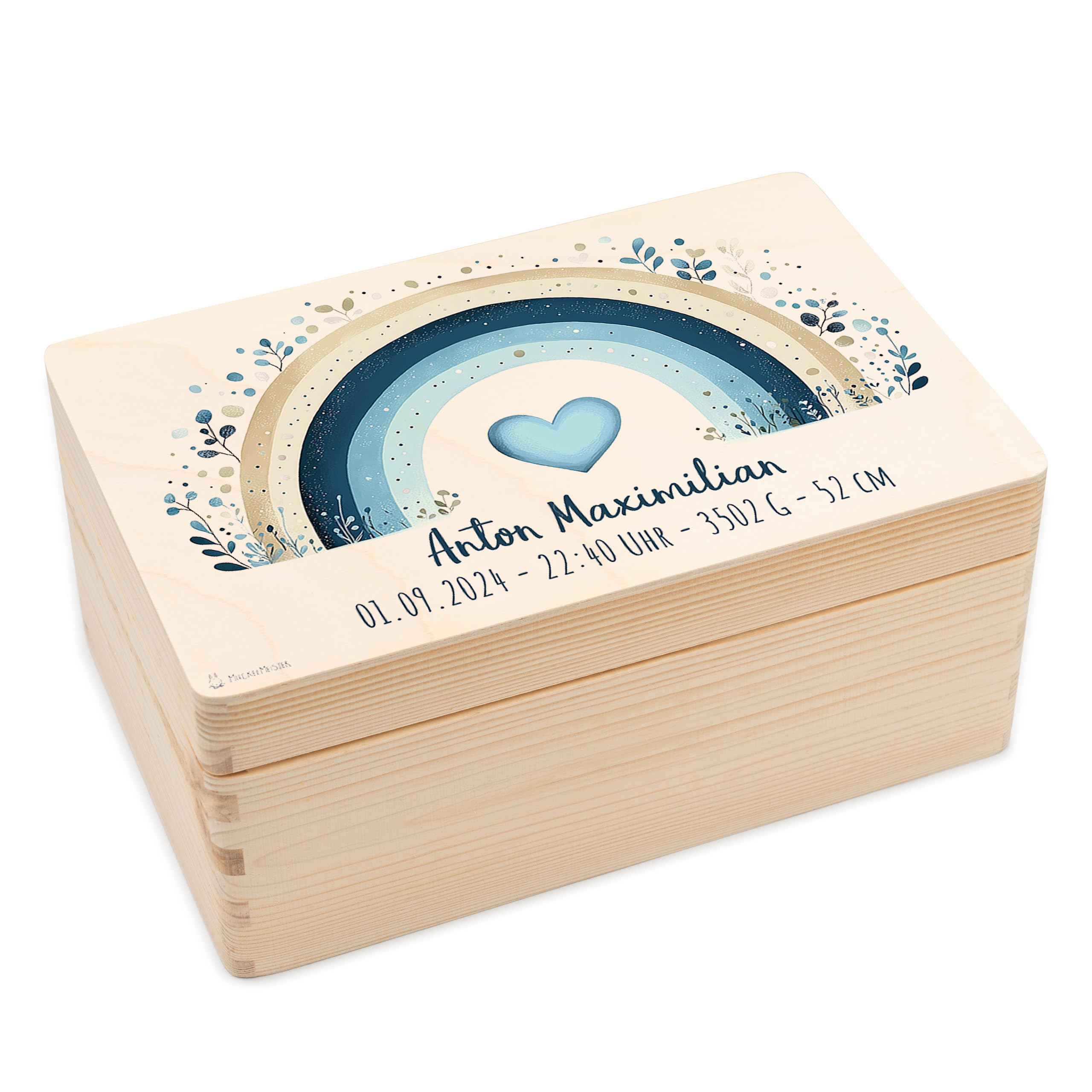 Baby Erinnerungsbox - tolle Holzkiste personalisiert Baby - 30 x 20 x 14 Holz - personalisierte Erinnerungskiste - Boho Regenbogen Jungen - Babybox Erinnerung