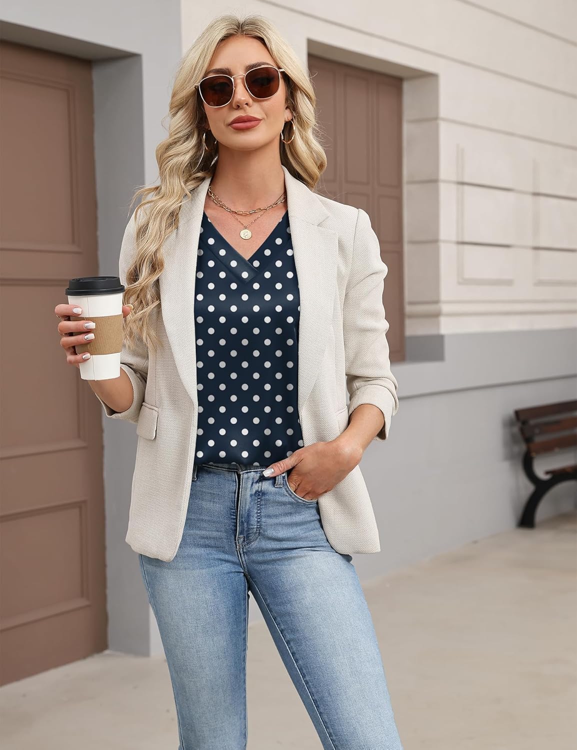 LOMON Women Silk Satin Tops Cap Short Sleeve Blouse V Neck Shirts Business Casual Outfits - Image 6