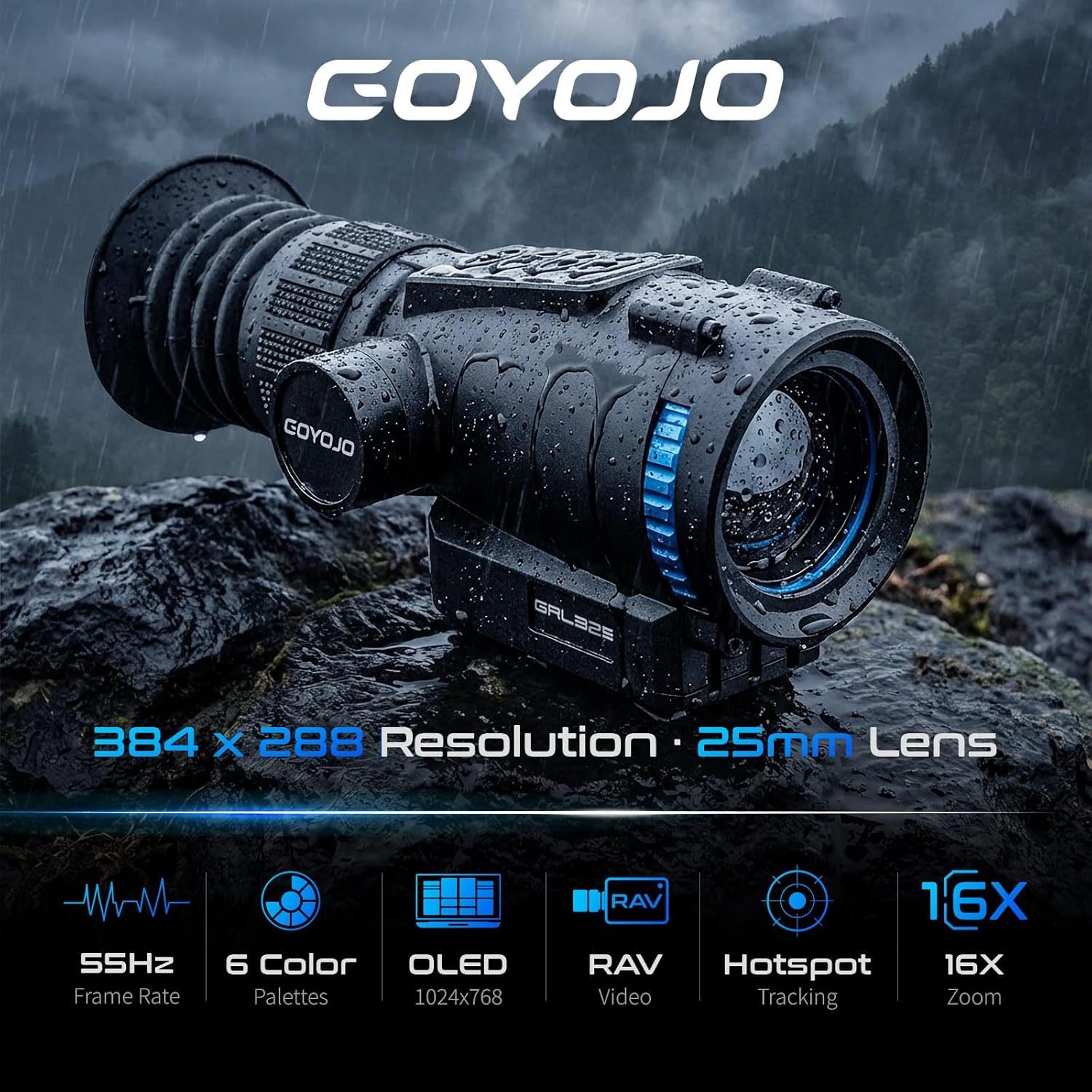 GOYOJO GRL Series Thermal Riflescope for Hunting, 384X288 High Resolution Thermal Imaging Scope with 55Hz High Sensitivity Optics IR Night Vision Rifle Scope, Multiple Reticles & Color, RAV Video