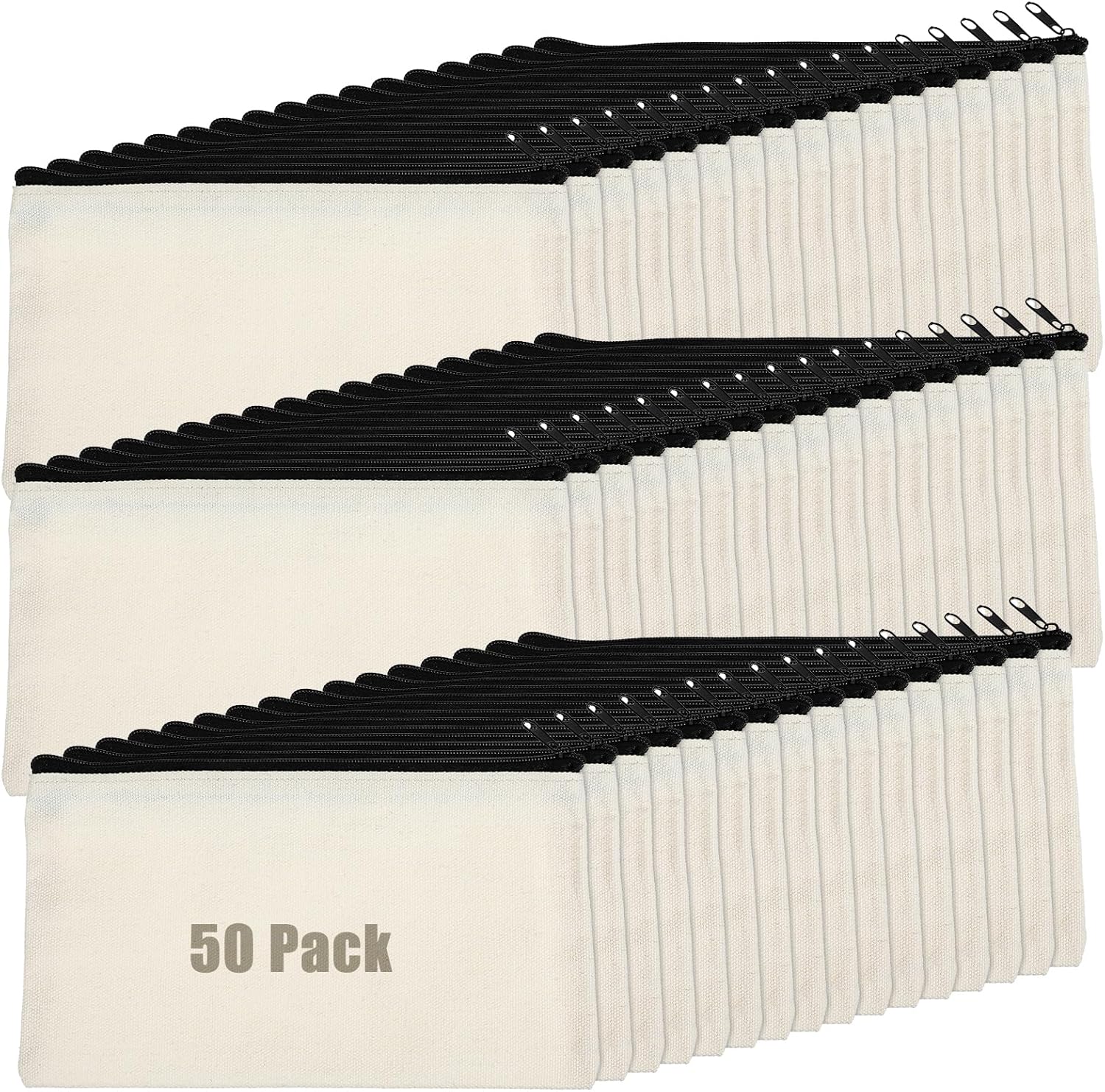 50 Pack Canvas Zipper pencil Pouch Bulk Blank DIY Craft Bag canvas makeup Pouch Multipurpose Toiletry Tote Bag for Makeup Travel Cosmetic Stationary Storage(Beige)
