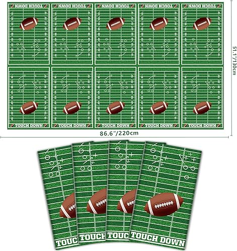 Miniatura 2 de Manteles de fútbol, paquete de 4 manteles rectangulares para mesa de fútbol, para decoración de supertazón, fiesta de fútbol para el portón trasero,