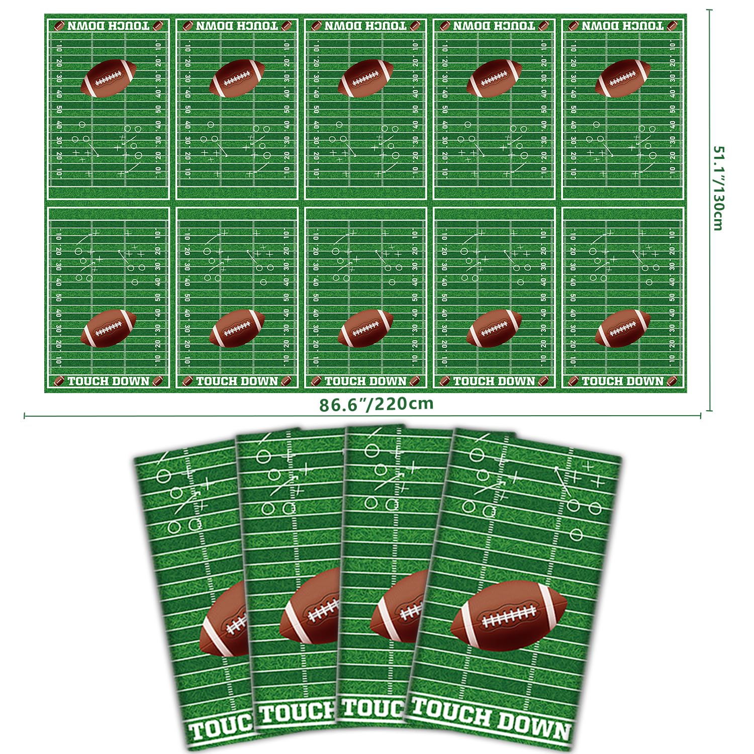 Inspireyee Football Tablecloths, 4 Pack Football Table Cover, Rectangular Game Day Table Cover Football Field for Footbal Decorations, Tailgate Football Party, Football Party (Football-2-zb)