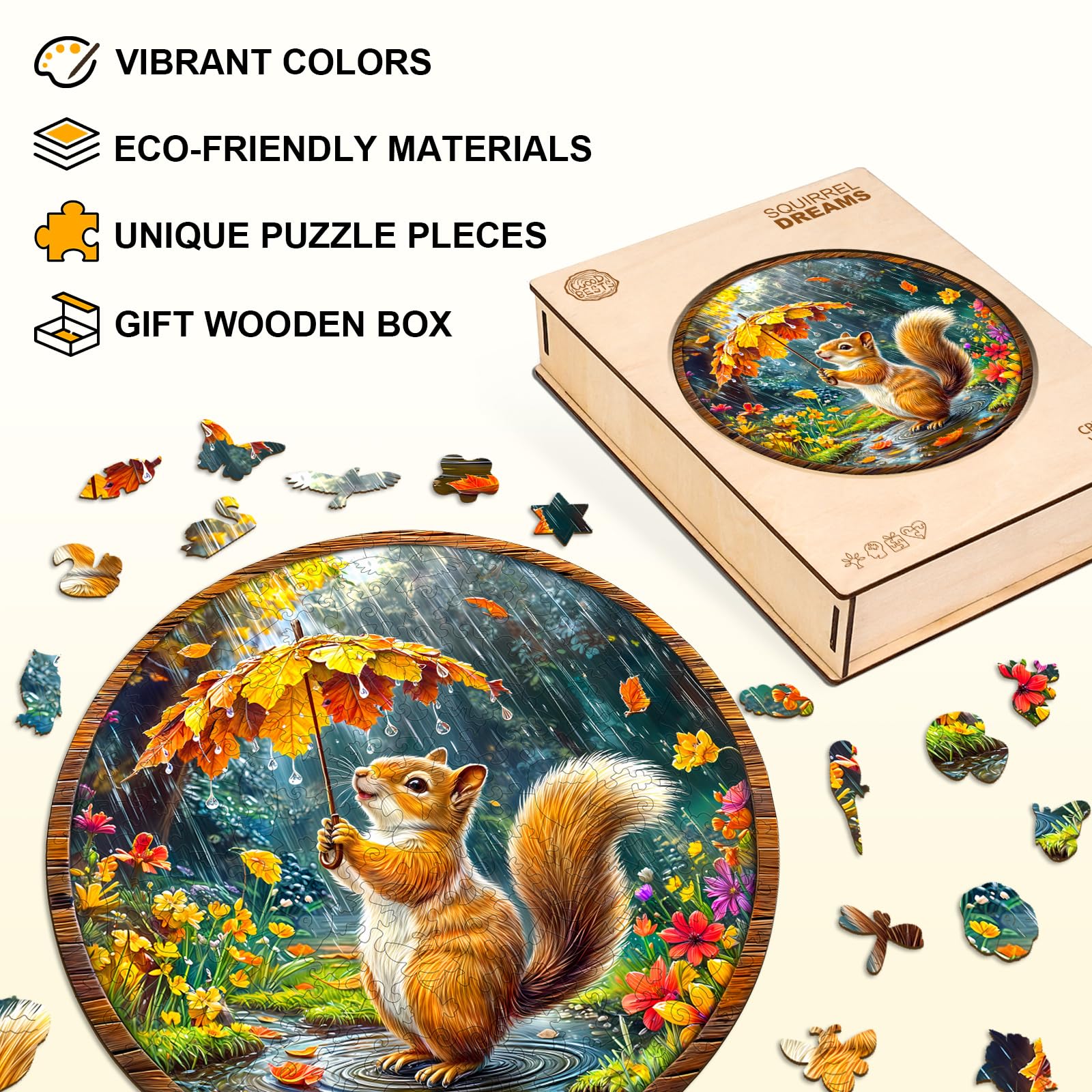 Holzpuzzle Erwachsene, 270 Teile Eichhörnchenträume Puzzles, 34 * 33.9cm Wood Puzzle, Unregelmäßige Einzigartige Tierform Holzpuzzles für Erwachsen, Schön Geschenk für Familie und Freunde