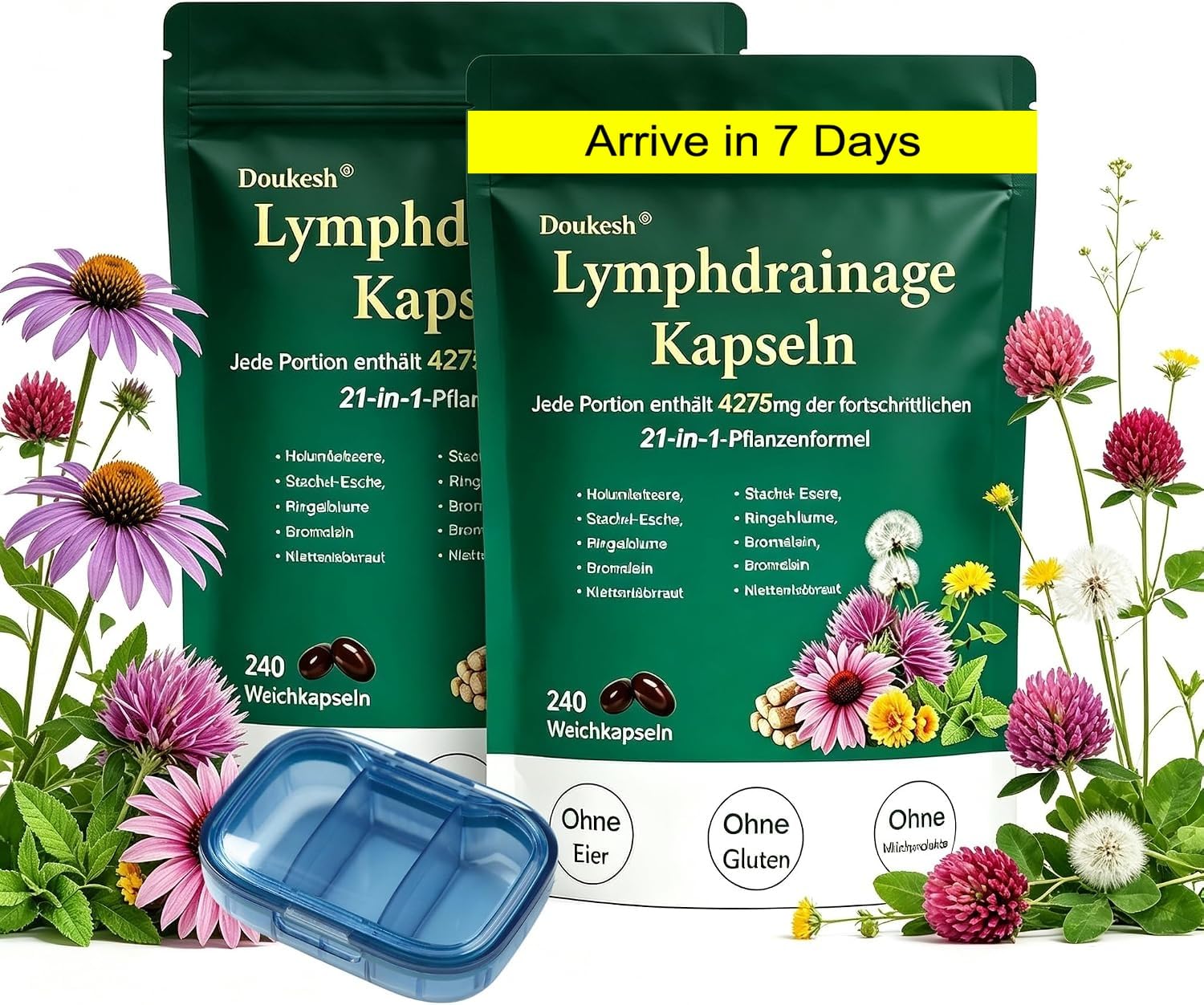 2 Beutel Lymphdrainage Kapseln 240 Tabletten Natürlich Lymphatic Drainage Kapseln No Gluten Kräutermischung für das Gleichgewicht des Lymphsystems