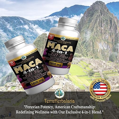 Miniatura 5 de Raíz de Maca - Potente mezcla 4 en 1 de maca negra, roja, dorada y morada - 1800 mg - Fabricado en Estados Unidos con maca peruana - Energía