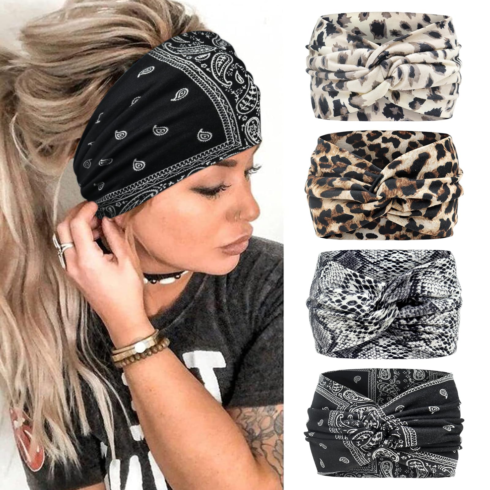 Diademas Elásticas Para Mujer 6 Piezas - Estampado Boho, Antideslizantes, Para Yoga, Deporte Y Diario