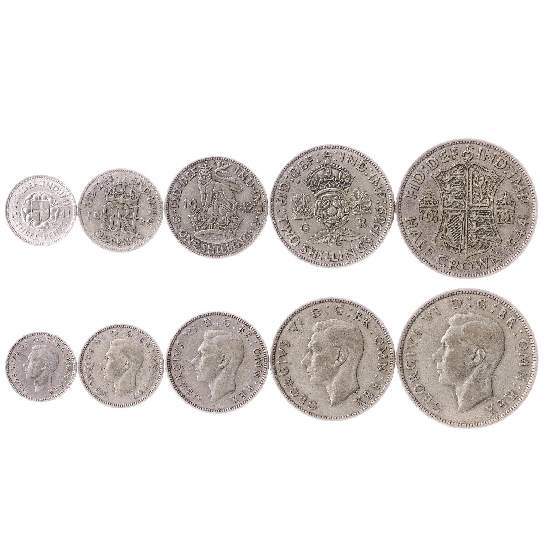 Amazon.com: 來自英國的5 枚硬幣| 英國硬幣套裝系列3 6 便士1 2 先令半冠| 1937-1946 | 喬治六世| 帝舵玫瑰:  藝術古董收藏