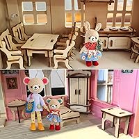 Vista 5 de LOVEINUSA Conjunto de muebles de casa de muñecas de madera, accesorios de habitación en miniatura del rompecabezas 3D, madera natural