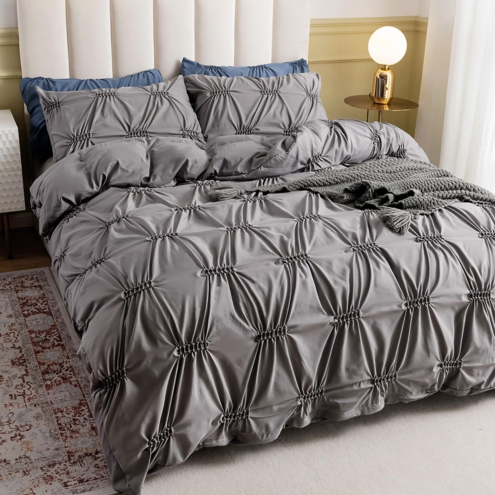Housse de couette 200x230cm avec 2 taies d'oreiller ensemble de literie gris uni