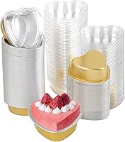 Vista 1 de SOUJOY 100 tazas para hornear en forma de corazón, molde de papel de aluminio de 3.4 onzas con tapas, molde desechable para magdalenas de pudín