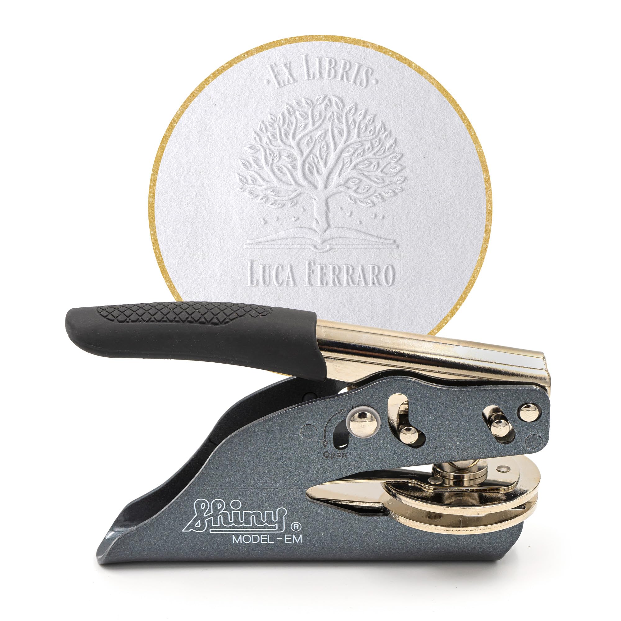 Embosser per libri personalizzato – Timbro Ex Libris a secco 41 mm con rilievo 3D – senza inchiostro, con custodia – idea regalo elegante (Libri Signum)