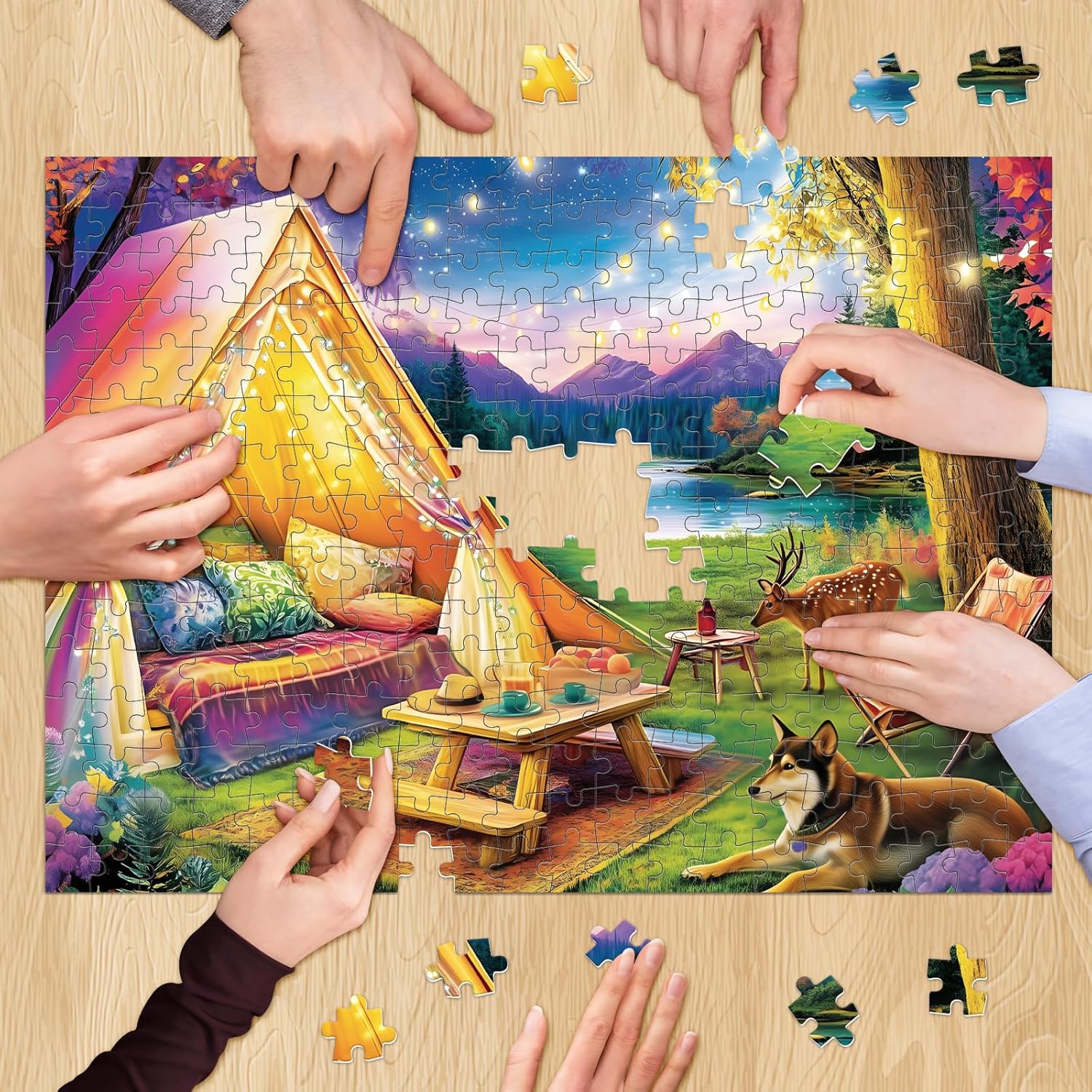 500 Piece Puzzle for Adults, Dreamy Forest Camping Puzzles for Adults Senior, Starry Sky, Lake and Cute Deer Jigsaw Puzzles, Challenging Perfect Game Nights for Family Friend 20.5 X 15 in