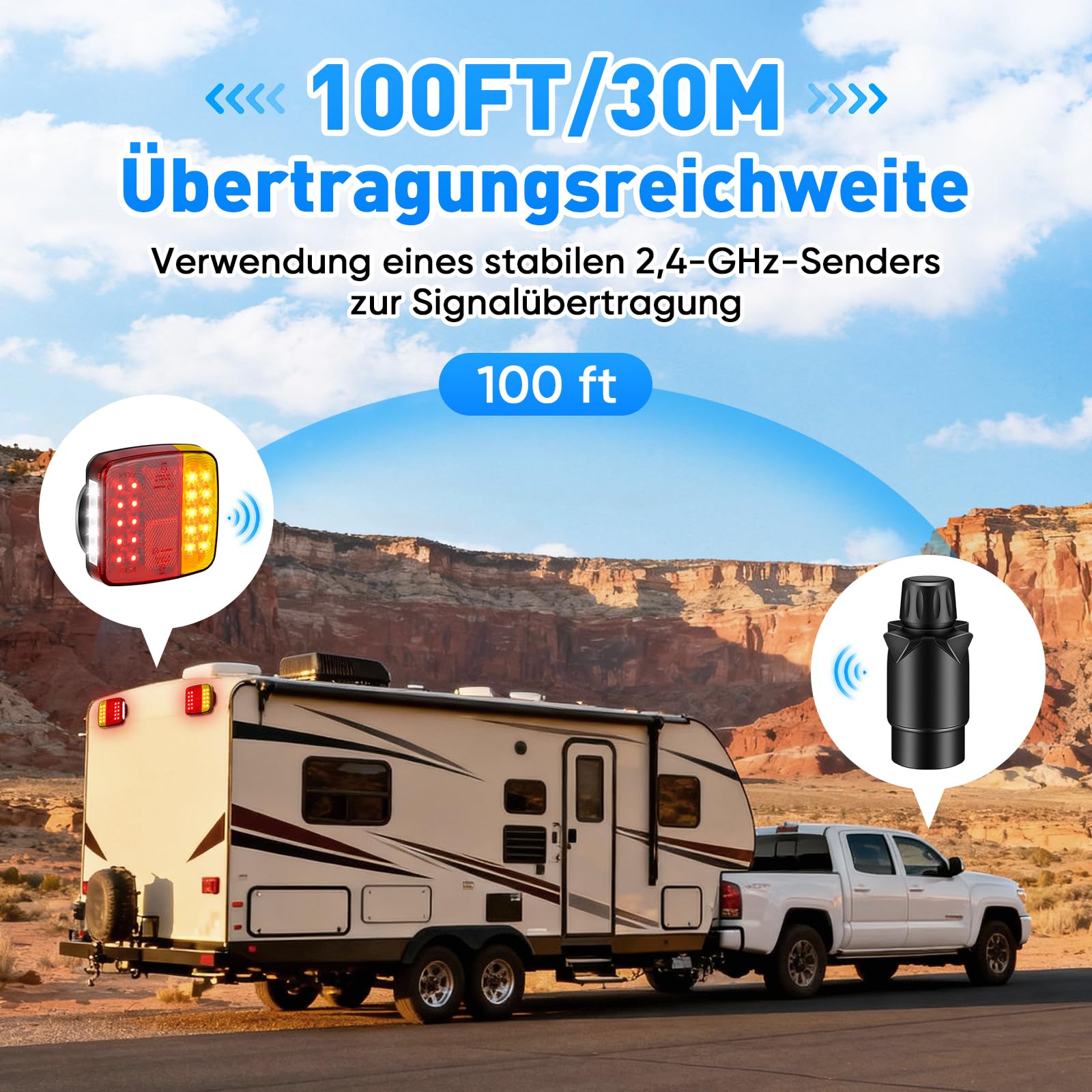 BlumWay Magnetische kabellose Anhängerleuchten, verbessertes 2,4-GHz-Sender mit 2000mAh-Akku, Beleuchtungsset für Lkw, Boot, Wohnmobil, Fahrzeuge, Wohnwagen, Übertragungsreichweite bis zu 30 Meter