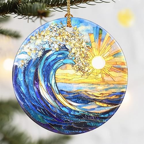 Miniatura 23 de Adornos de Navidad, Dodosky adorno de cerámica de olas del océano de 2.8 pulgadas, decoración navideña, adornos para árbol de Navidad, decoraciones