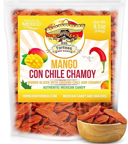 Chili Chamoy - Rodajas de mango, bolsa de 16 onzas de auténtico caramelo mexicano de frutas secas, sabor dulce y picante, dulce mexicano fresco y