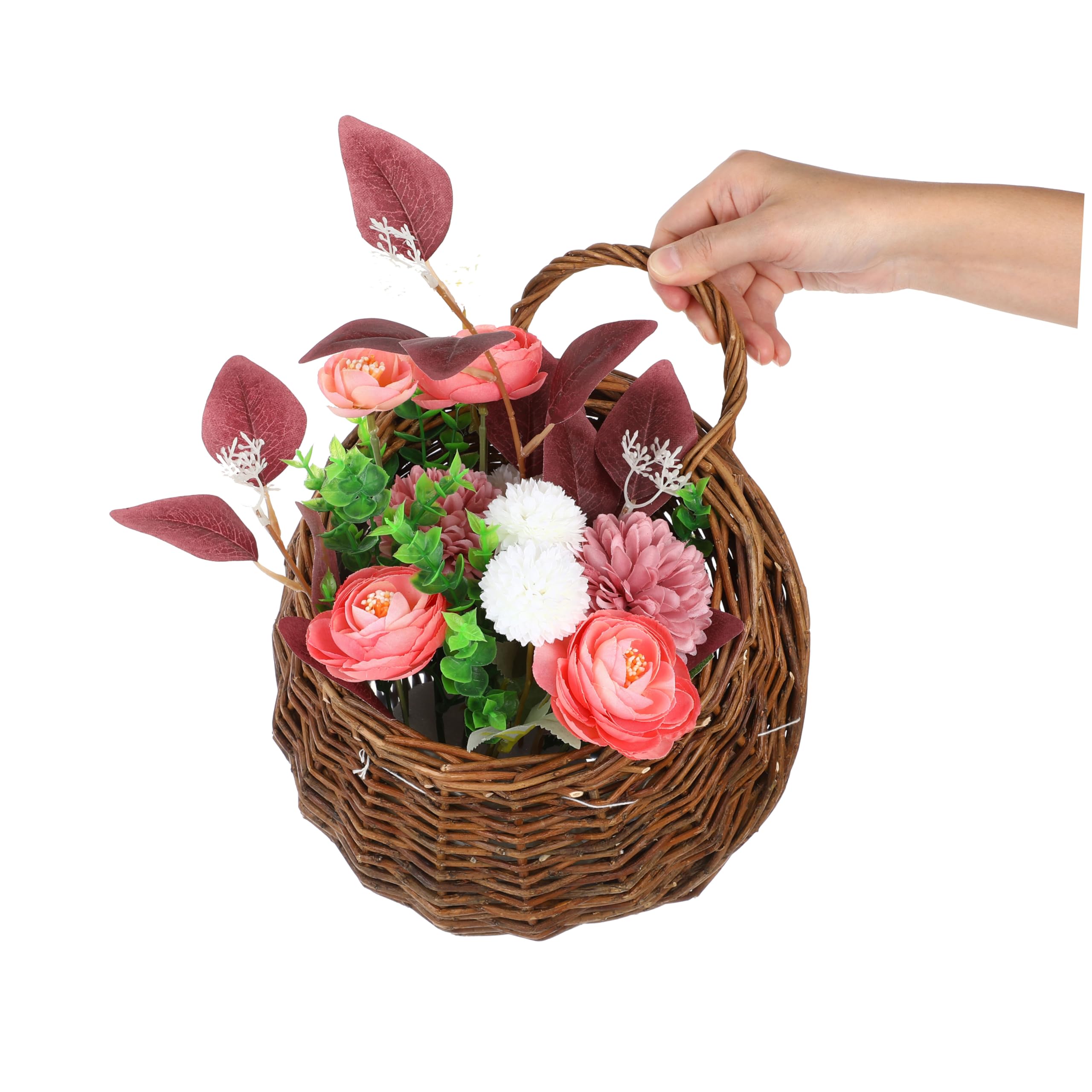 2 Stück Handgewebter Rattan Wandblumenkorb Hängender Blumentopf Für Wanddekoration Leicht Für Garten Und Balkon