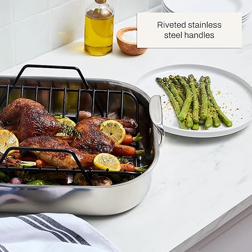 Vista 18 de All-Clad E752S264 Asador pequeño de acero inoxidable apto para lavavajillas con estante de utensilios de cocina, color plateado, Plateado