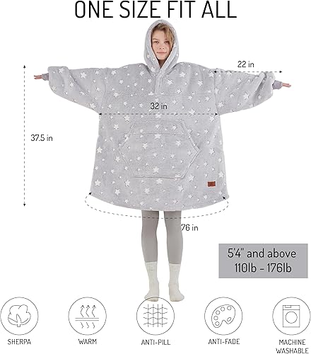 Miniatura 3 de Degrees of Comfort Manta con capucha para mujeres adultas, acogedora manta de gran tamaño y cálida con forro de sherpa, estrellas que brillan en la