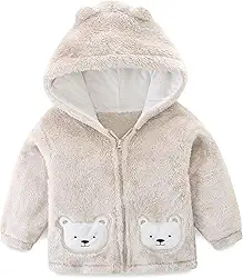 Casaco com capuz de lã para bebês recém-nascidos, meninos, meninas, com orelhas, quente, para crianças, casaco com zíper, 1-6 anos