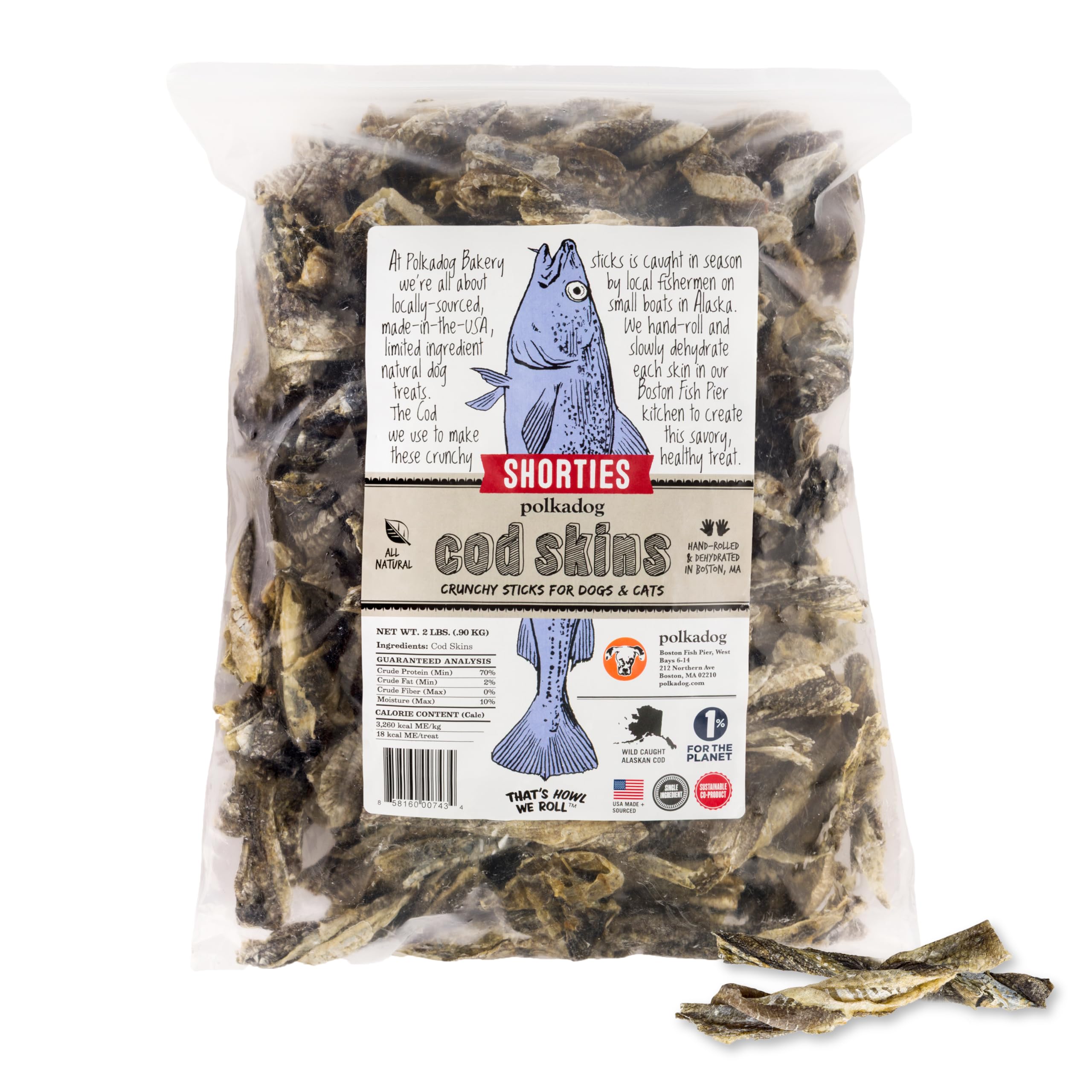 - Polkadog Cod Skins for Dogs (2lb Shortie) - Single Ingredient, Wild-Caught Fish Skin Dog Treats for All Breeds – High in Lean Protein & Omega-3. Hypoallergenic, Grain Free. Handcrafted & Made in USA
