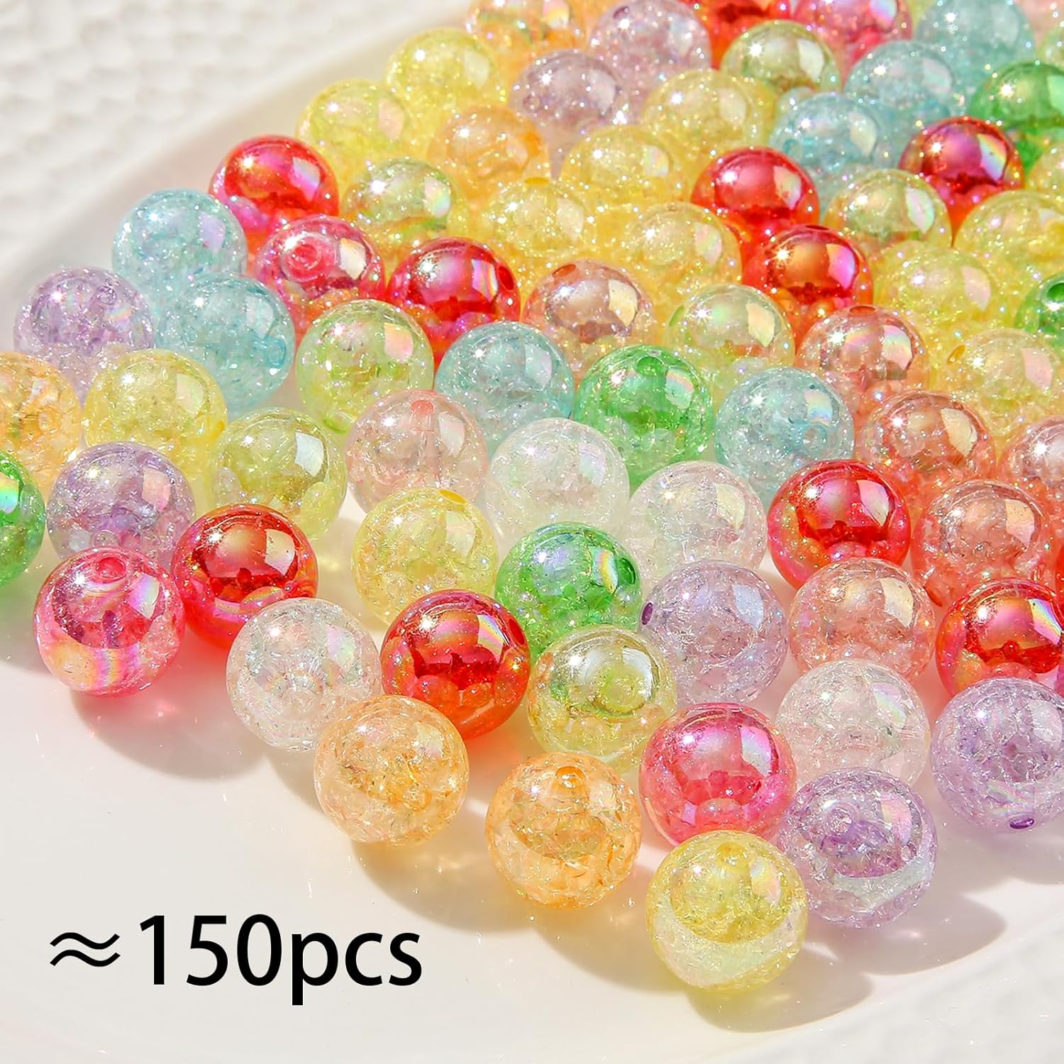16mm Acrylic Beads 150pcs Crack Beads Candy Color Round Faceted Bead DIY Beading Hairband Bracelets for Pen Bag Chain Jewelry Making(ab Crack) - Image 2
