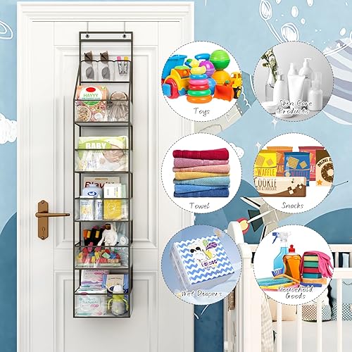 Miniatura 5 de Fixwal Organizador colgante de despensa con 6 estantes para colgar sobre la puerta, con bolsillos de plástico transparente detrás de la puerta,