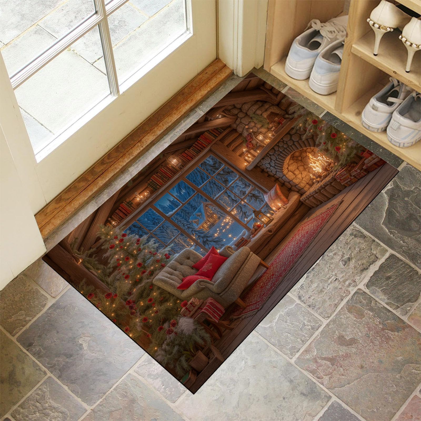 Tapis d'entrée salon 80x120cm paillasson intérieur chalet de Noël