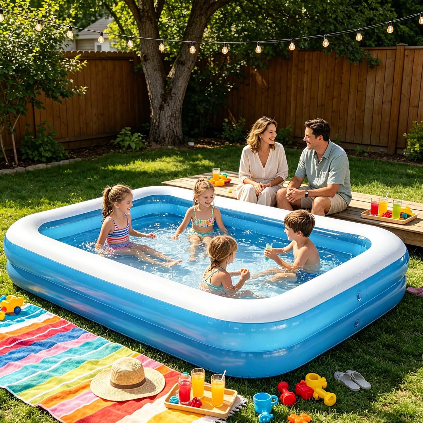 Piscine Rectangulaire Gonflable pour Famille, Piscine de Jardin Compacte et Résistante 200x150x50cm, Facile à Installer pour Baignades et Jeux d'Été