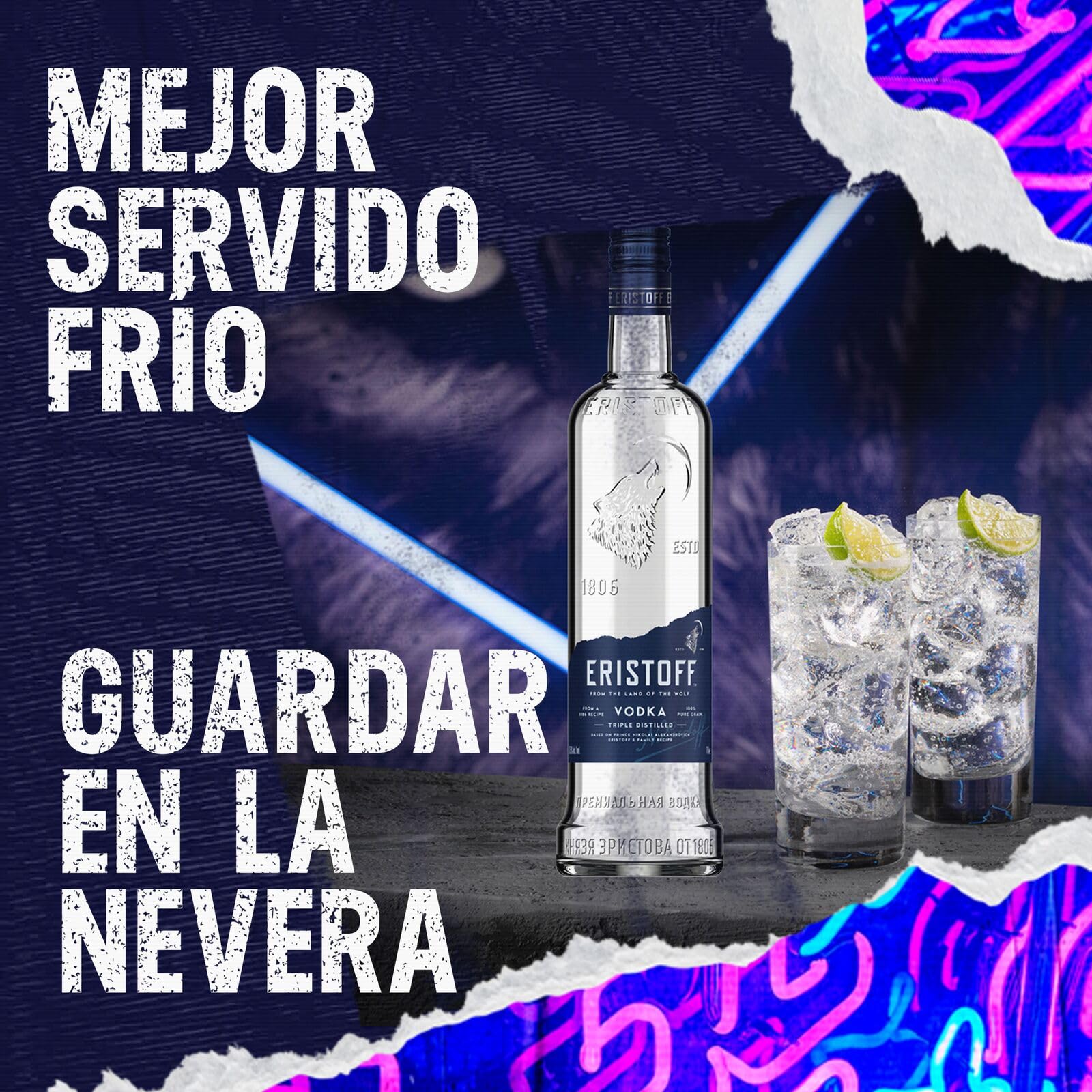 ERISTOFF Premium Vodka, 37,5 % Vol, 70cL / 700mL, filtrado con carbón vegetal, vodka con triple destilación