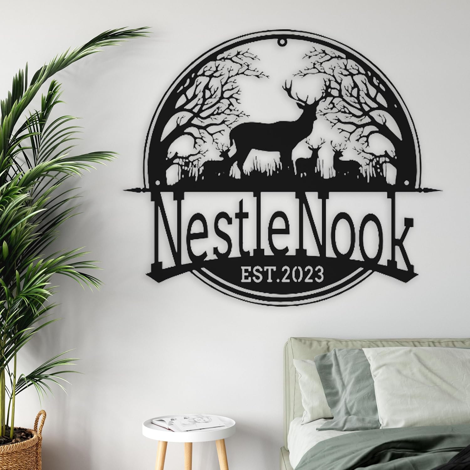 Personalized Deer Metal Wall Art with Led Light, Forest Elk Wall Decor Deer Antler Metal Sign, Custom Family Deer Name Sign Cabin Sign, Home Decor Christmas Decoration Housewarming Gift 16 inch