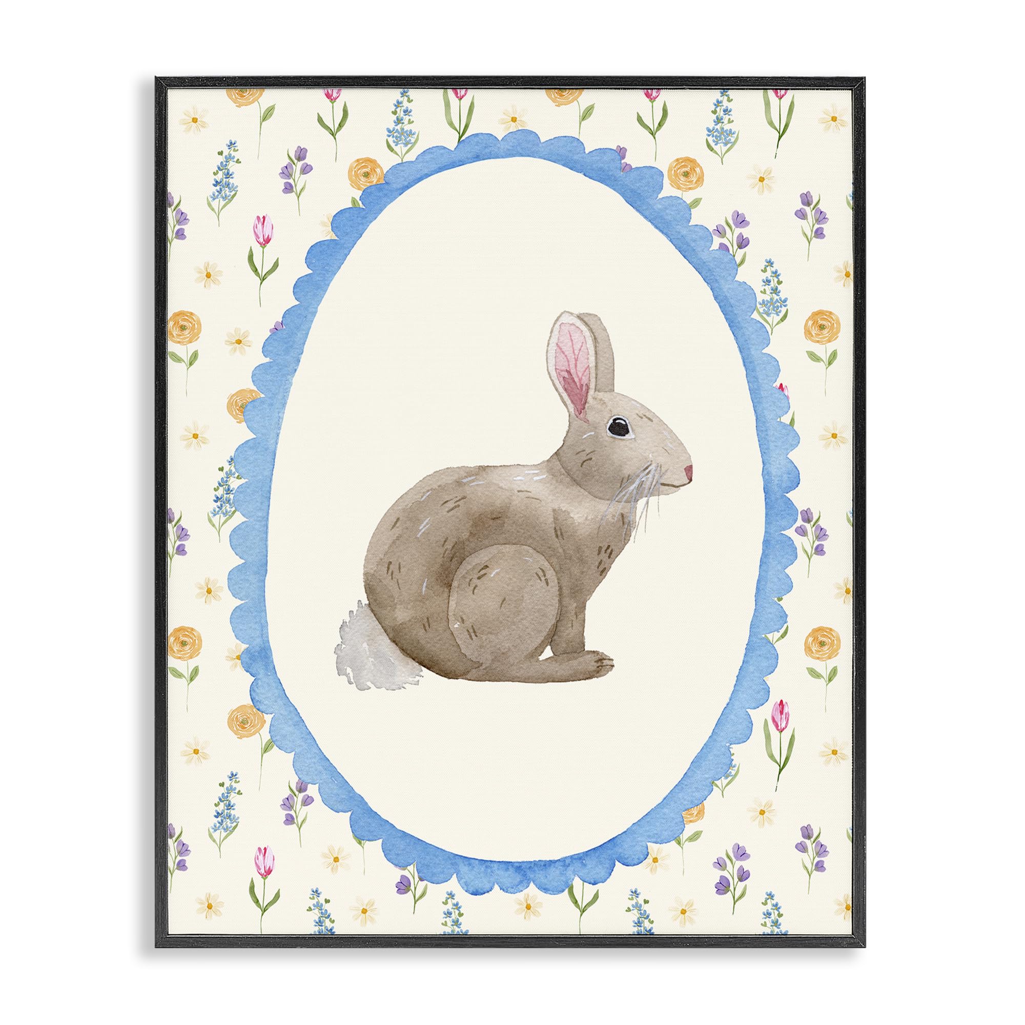 Stupell Industries 'Delicate Spring Bunny Florals', Framed Giclee Art, Black, 16 x 20 Inches, Easy to Hang and Sturdy, Made in USA, by Nina Jacobs