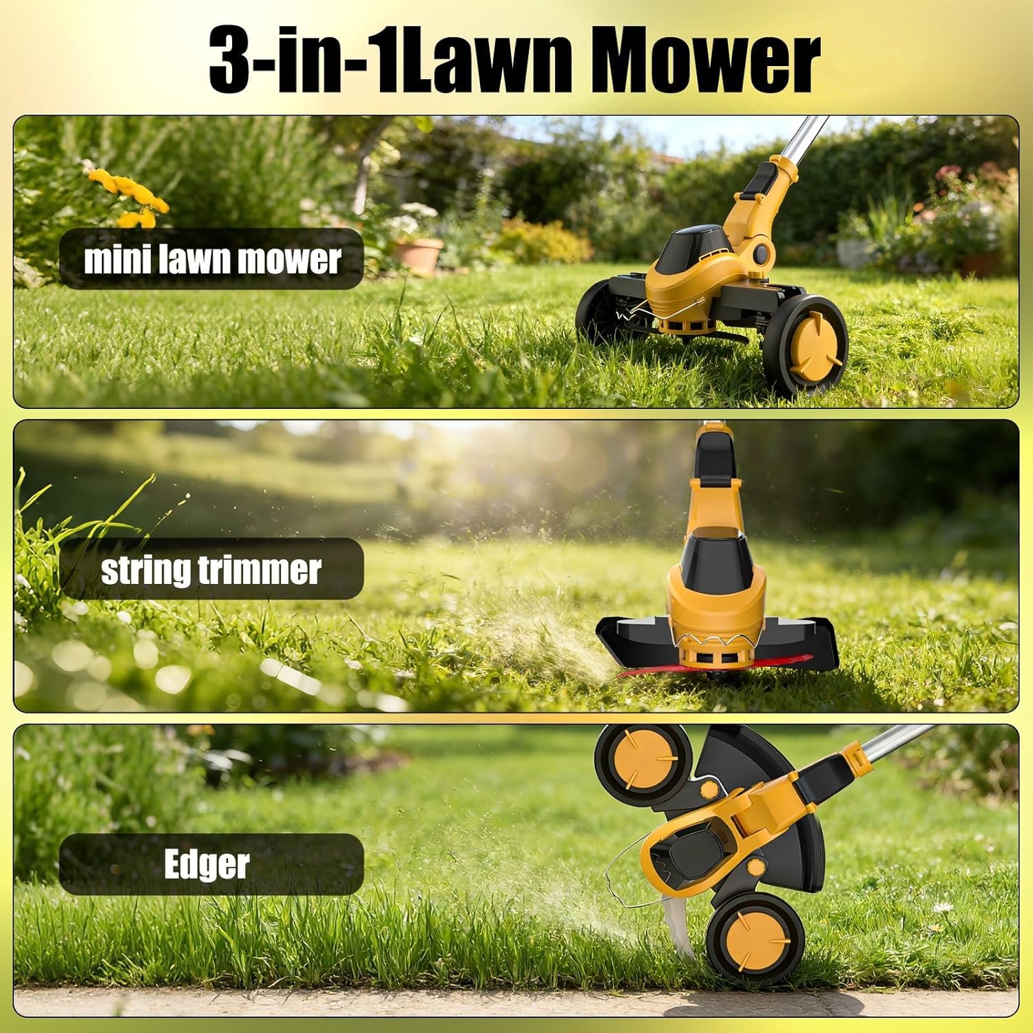 Weed Wacker Cordless Compatible with DEWALT 20V MAX Battery, Electric Weed Cordless Eater with 4 Types Blades, Brushless Grass Trimmer/Edger/Lawn Mower/Brush Cutter for Yard Garden(No Battery)