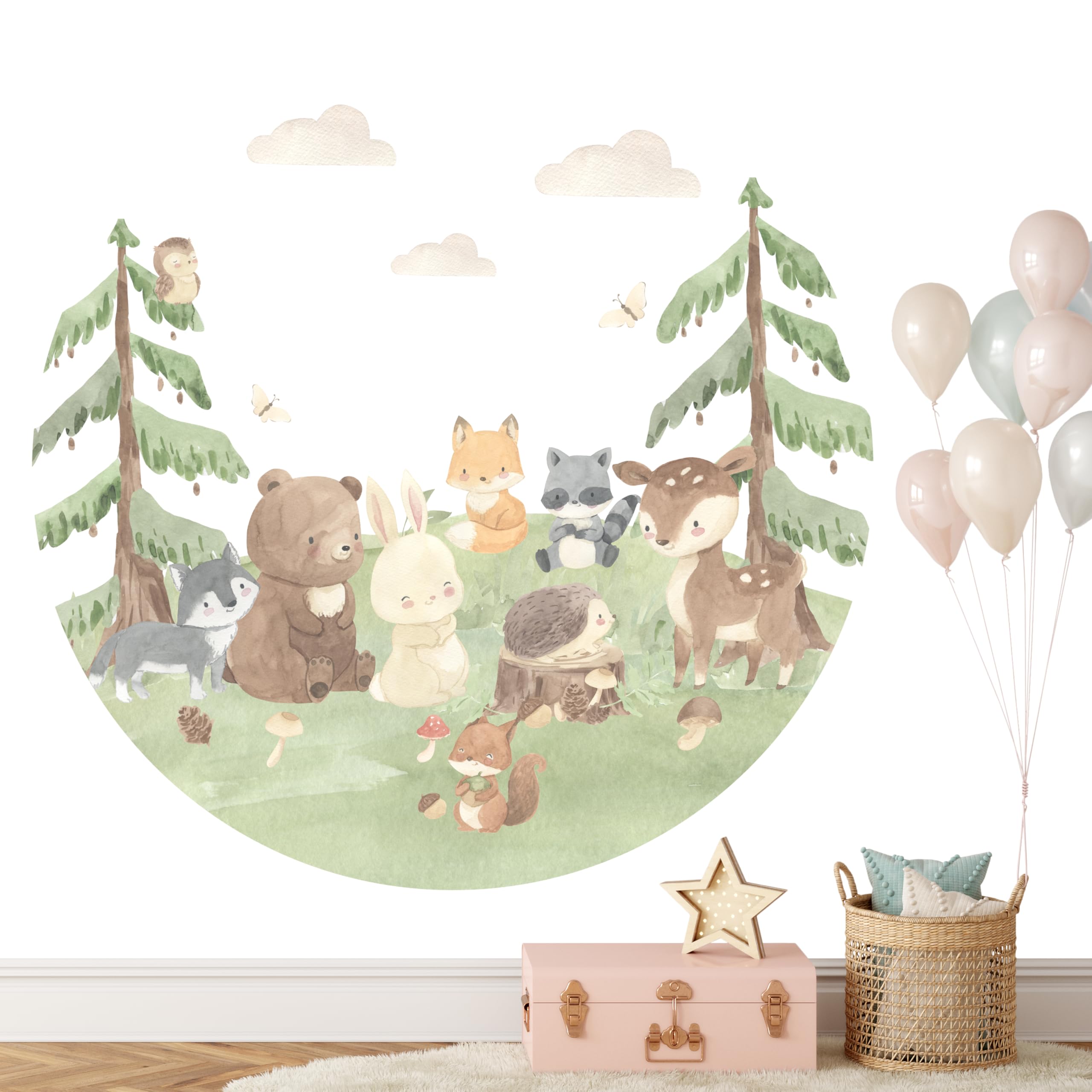 Kidsmood – Runde Wandsticker mit gestochen scharfen Farben | Hochwertiger Druck, schadstofffrei und einfach anzubringen | Aquarell Wanddeko fürs Kinderzimmer, Geschenk zur Geburt oder Taufe (180 cm)